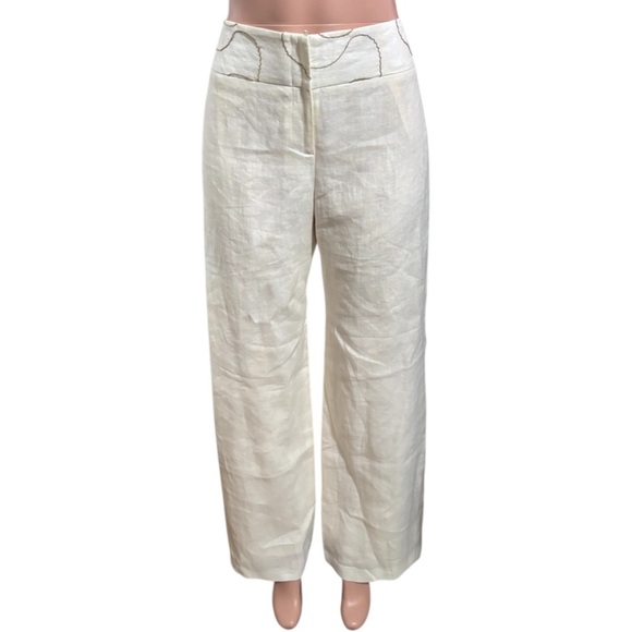 RENAISSANCE AVOCA Women’s Linen Cream Wide Leg High-Rise Pants - Picture 1 of 16